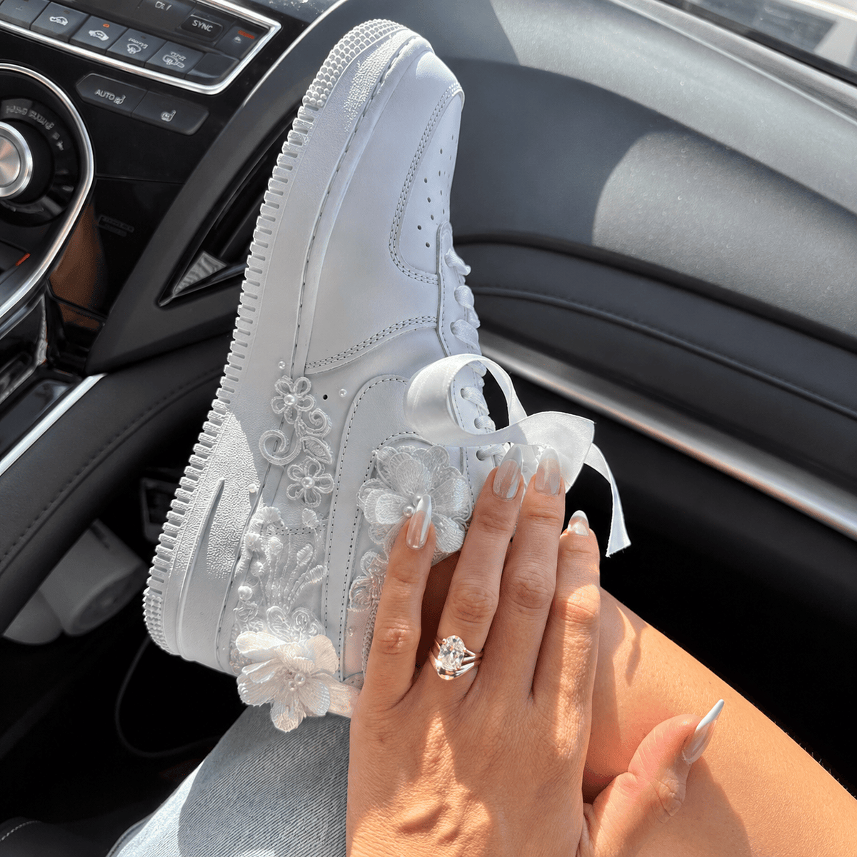 Personalized Floral Lace Initials & Wedding Date Bridal Sneaker
