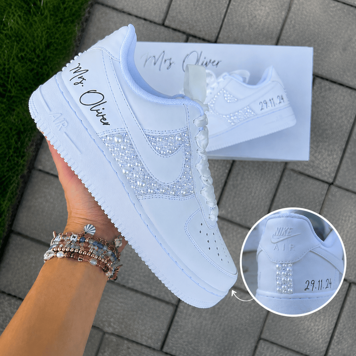 Personalized Side & Heel Pearl Crystal Bridal Custom Sneaker - bridal custom sneaker
