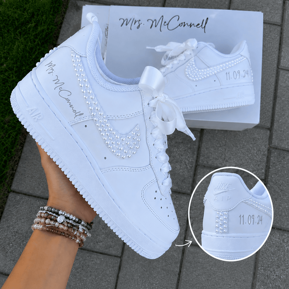 Personalized Pearl Side & Heel Bridal Custom Sneaker - bridal custom sneaker