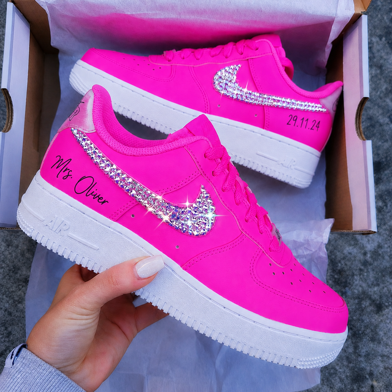 Personalized Hot Pink Crystal Bridal Custom Sneaker - bridal custom sneaker