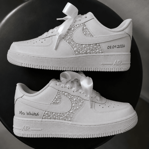 Personalized Side Panel Pearl & Crystal Bridal Custom Sneaker - bridal custom sneaker