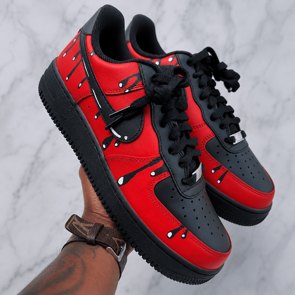 Custom Sneaker Black Red Drip